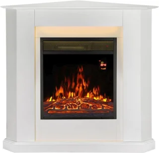 Elektrische open haard met verwarming, vlameffect en afstandsbediening – Hoekhaard in wit