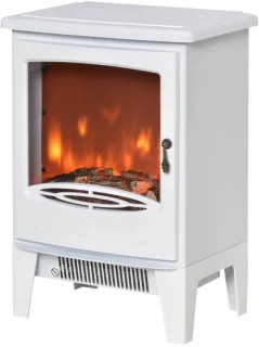 Sfeerhaard Elektrisch - Haard met Verwarming - met LED-vlameffect - 900/1800 W - Kachel Vrijstaand - Openhaard - decoratieve haard - Wit