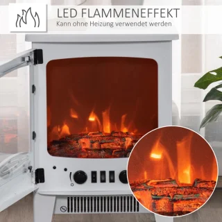 Sfeerhaard Elektrisch - Haard met Verwarming - met LED-vlameffect - 900/1800 W - Kachel Vrijstaand - Openhaard - decoratieve haard - Wit