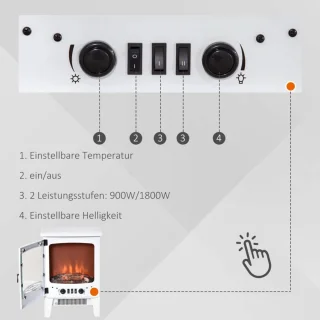 Sfeerhaard Elektrisch - Haard met Verwarming - met LED-vlameffect - 900/1800 W - Kachel Vrijstaand - Openhaard - decoratieve haard - Wit