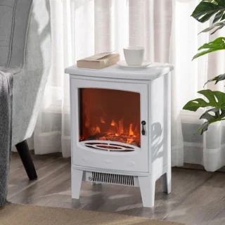 Sfeerhaard Elektrisch - Haard met Verwarming - met LED-vlameffect - 900/1800 W - Kachel Vrijstaand - Openhaard - decoratieve haard - Wit