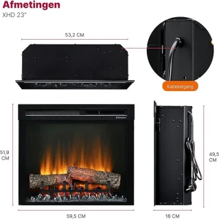 HomeByNicole Luxe Elektrische Inbouwhaard XHD23 Firebox 23" – 1400W – Optiflame Vlameffect – LED Verlichting – Warmtefunctie – Afstandsbediening – Zwart – Inzethaard / Wandhaard voor Schouwombouw