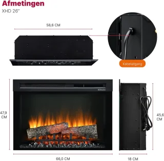 HomeByNicole Luxe Inbouw Elektrische Haard – 26" LED Firebox 1400W – Realistisch Optiflame Vlameffect – Met Verwarming, Timer & Afstandsbediening – Zwart – Stil & Energiezuinig Design