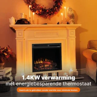 HomeByNicole Luxe Inbouw Elektrische Haard – 26" LED Firebox 1400W – Realistisch Optiflame Vlameffect – Met Verwarming, Timer & Afstandsbediening – Zwart – Stil & Energiezuinig Design
