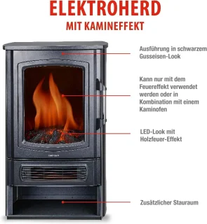 Elektrische Open Haard met Verwarming en LED Vlameffect - 1000W/2000W, Instelbare Thermostaat