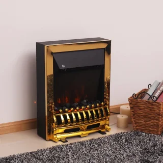 Sfeerhaard Elektrisch - Haard met Verwarming - LED-vlameffect - 1000/2000W - Openhaard - Decoratieve Haardkachel - Kachel Vrijstaand - Goud