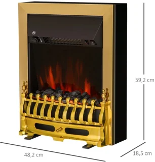 Sfeerhaard Elektrisch - Haard met Verwarming - LED-vlameffect - 1000/2000W - Openhaard - Decoratieve Haardkachel - Kachel Vrijstaand - Goud