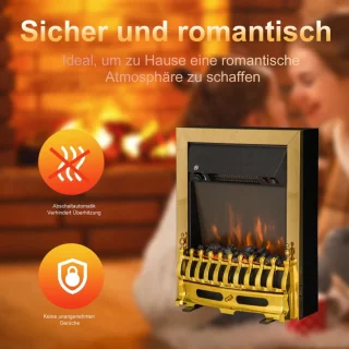 Sfeerhaard Elektrisch - Haard met Verwarming - LED-vlameffect - 1000/2000W - Openhaard - Decoratieve Haardkachel - Kachel Vrijstaand - Goud