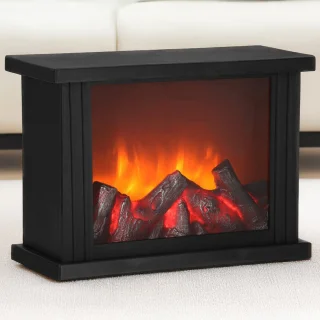 Springos Open Haard - Kachel - Verwarming - Decoratieve Verlichting - Baterijen - USB LED - 27,5 x 19,5 x 12 cm - Zwart