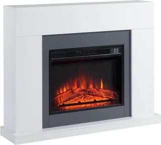 Elektrische haard met ombouw - Elektrische kachel - Inbouwhaard - Sfeerhaard - Kachel - Afstandsbediening - 2000 Watt - Wit/Grijs