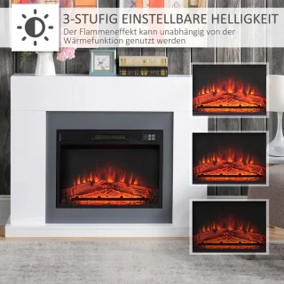 Sfeerhaard Elektrisch - Haard met Verwarming - LED-vlameffect - 1800/2000W - Openhaard - Decoratieve Haard - Kachel Vrijstaand - Wit - 113 x 26,6 x 87,5 cm