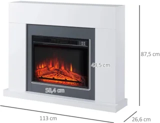 Sfeerhaard Elektrisch - Haard met Verwarming - LED-vlameffect - 1800/2000W - Openhaard - Decoratieve Haard - Kachel Vrijstaand - Wit - 113 x 26,6 x 87,5 cm