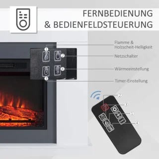 Sfeerhaard Elektrisch - Haard met Verwarming - LED-vlameffect - 1800/2000W - Openhaard - Decoratieve Haard - Kachel Vrijstaand - Wit - 113 x 26,6 x 87,5 cm