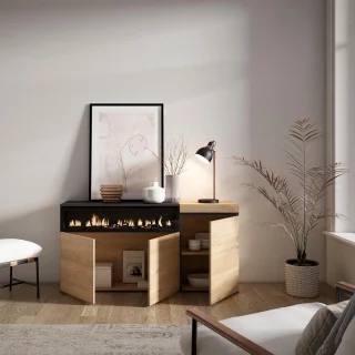 Dressoir met Elektrische Haard | Moderne Buffetkast | 150x75x35 cm | 3 Deuren | Eiken/Zwart