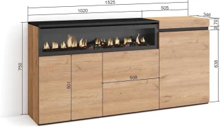 Dressoir met Elektrische Haard | Moderne Buffetkast | 150x75x35 cm | 3 Deuren | Eiken/Zwart