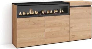 Dressoir met Elektrische Haard | Moderne Buffetkast | 150x75x35 cm | 3 Deuren | Eiken/Zwart