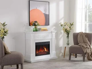 Elektrische Open Haard HomeByNicole Toscana Luxe Flame AF23W – Vrijstaande LED Sfeerhaard met Verwarming 1800W, Realistisch Vlameffect, Geluid van Houtvuur, 12 Warmtestanden, Thermostaat, Timer & Afstandsbediening – Wit MDF Klassiek Design