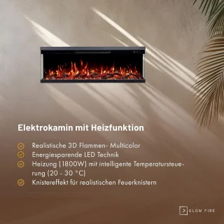 Elektrische Open Haard Ganeey Luxe 3D LED Inbouwhaard 106 cm – Realistisch Vlameffect met Knettergeluid, App & Afstandsbediening – 1800W Verwarming met Thermostaat, Timer & Kinderbeveiliging – Moderne Wandhaard Zwart