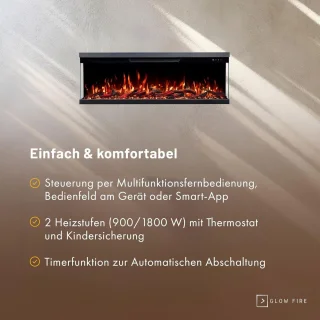 Elektrische Open Haard Ganeey Luxe 3D LED Inbouwhaard 106 cm – Realistisch Vlameffect met Knettergeluid, App & Afstandsbediening – 1800W Verwarming met Thermostaat, Timer & Kinderbeveiliging – Moderne Wandhaard Zwart