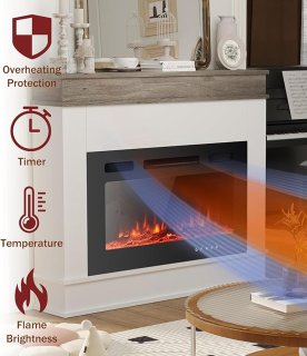 De Elektrische Sfeerhaard HomeByNicole LuxeGlow 76 – Vrijstaande Houten Open Haard met 12 LED Vlamkleuren, Realistisch Vlameffect, Thermostaat & Afstandsbediening – Ultradun Glazen Front – 5100 BTU – 98 cm – Grijs/Wit in één oogopslag