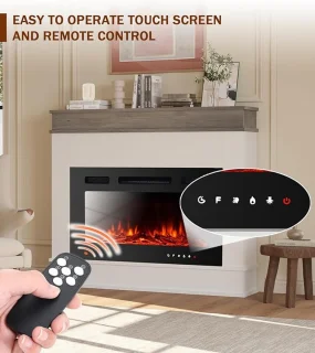 Elektrische Sfeerhaard HomeByNicole LuxeGlow 76 – Vrijstaande Houten Open Haard met 12 LED Vlamkleuren, Realistisch Vlameffect, Thermostaat & Afstandsbediening – Ultradun Glazen Front – 5100 BTU – 98 cm – Grijs/Wit