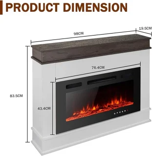 Elektrische Sfeerhaard HomeByNicole LuxeGlow 76 – Vrijstaande Houten Open Haard met 12 LED Vlamkleuren, Realistisch Vlameffect, Thermostaat & Afstandsbediening – Ultradun Glazen Front – 5100 BTU – 98 cm – Grijs/Wit