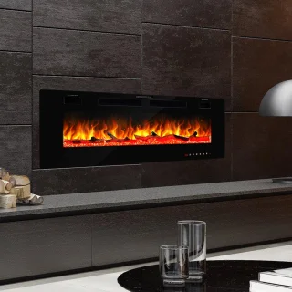 Elektrische haard - Inbouwhaard - 127cm - Vermogen: 750W/1500W - 2 Warmtestanden - 12 kleuren - Kristallen- Inclusief Afstandsbediening - Muurbevestiging - Zwart