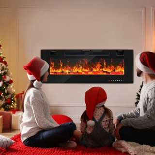 Elektrische haard - Inbouwhaard - 127cm - Vermogen: 750W/1500W - 2 Warmtestanden - 12 kleuren - Kristallen- Inclusief Afstandsbediening - Muurbevestiging - Zwart