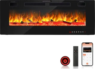 Elektrische haard - Inbouwhaard - 127cm - Vermogen: 750W/1500W - 2 Warmtestanden - 12 kleuren - Kristallen- Inclusief Afstandsbediening - Muurbevestiging - Zwart