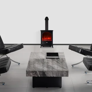 Elektrische Open Haard Ganeey LeniLux 3D met Verwarming – Vrijstaand – 2000W – LED Vlameffect & Oververhittingsbeveiliging – Realistisch 3D Vlambeeld – Moderne Zwarte Kachel met Authentieke Schoorsteenpijp – Voor Huiskamer & Slaapkamer – Plug & Play