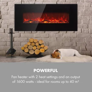 Elektrische haard met vlameffect en afstandsbediening | 1600 Watt | Wandmontage | 128 cm breed