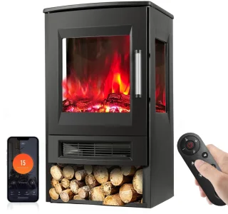 Elektrische Haard - 900W/1800W - Elektrische verwarming - Elektrische kachel - Sfeerhaard Elektrisch - 3 zijdige Panorama Openhaard - Zwart