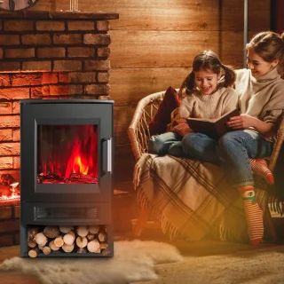 Elektrische Haard - 900W/1800W - Elektrische verwarming - Elektrische kachel - Sfeerhaard Elektrisch - 3 zijdige Panorama Openhaard - Zwart