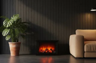 HomeByNicole Mini LED Sfeerhaard “Cosy Glow” – Elektrische Decoratieve Open Haard – Batterij-gevoed – Realistisch Vlameffect – Timerfunctie 6 uur – Compacte Vrijstaande Haard – Zwart – 30x11,5x20 cm