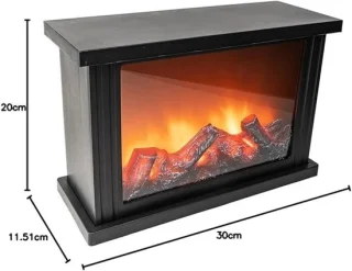 HomeByNicole Mini LED Sfeerhaard “Cosy Glow” – Elektrische Decoratieve Open Haard – Batterij-gevoed – Realistisch Vlameffect – Timerfunctie 6 uur – Compacte Vrijstaande Haard – Zwart – 30x11,5x20 cm