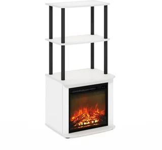 2-Tier Tall TV Bijzettafel met Open Haard Inzetstuk – Effen Wit/Zwart