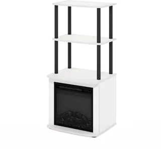 2-Tier Tall TV Bijzettafel met Open Haard Inzetstuk – Effen Wit/Zwart