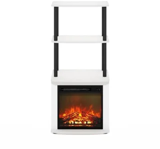 2-Tier Tall TV Bijzettafel met Open Haard Inzetstuk – Effen Wit/Zwart