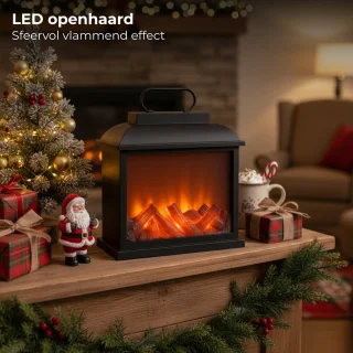 Lomera Led Sfeerhaard - Lantaarn Openhaard - Kunststof Frame - Led Verlichting - Timer Functie - Werkt Op Batterijen - Vlammeneffect - Elektrische Haard - Sfeerverlichting - Decoratieve Lantaarn