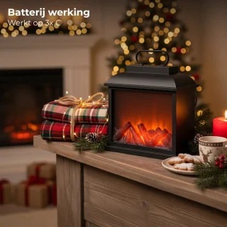 Lomera Led Sfeerhaard - Lantaarn Openhaard - Kunststof Frame - Led Verlichting - Timer Functie - Werkt Op Batterijen - Vlammeneffect - Elektrische Haard - Sfeerverlichting - Decoratieve Lantaarn