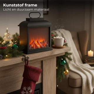 Lomera Led Sfeerhaard - Lantaarn Openhaard - Kunststof Frame - Led Verlichting - Timer Functie - Werkt Op Batterijen - Vlammeneffect - Elektrische Haard - Sfeerverlichting - Decoratieve Lantaarn
