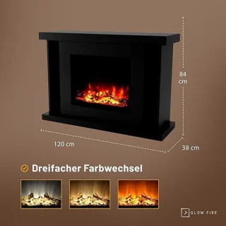 HomeByNicole Luxe Staande Elektrische Sfeerhaard “Aurora Flame Black Edition” – Vrijstaande Design Haard met Verwarming (750/1500W), 3D LED-vlameffect in 3 Kleuren, Timer, Knispergeluid, Houtdecoratie & Afstandsbediening – Zwart – 120x84x38 cm