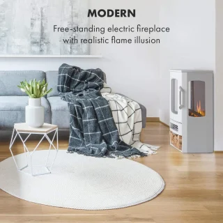 Elegante elektrische haard met panoramavenster en instelbare verwarming