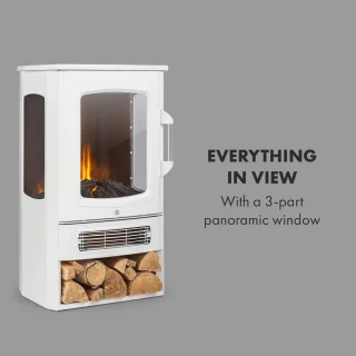 Elegante elektrische haard met panoramavenster en instelbare verwarming