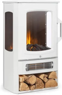 Elegante elektrische haard met panoramavenster en instelbare verwarming