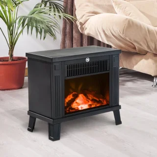 Sfeerhaard Elektrisch - Haard met Verwarming - 600/1200W - Kachel Vrijstaand - Openhaard - Metaal - Zwart - 34x17x31cm