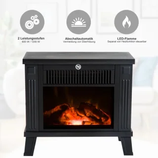 Sfeerhaard Elektrisch - Haard met Verwarming - 600/1200W - Kachel Vrijstaand - Openhaard - Metaal - Zwart - 34x17x31cm