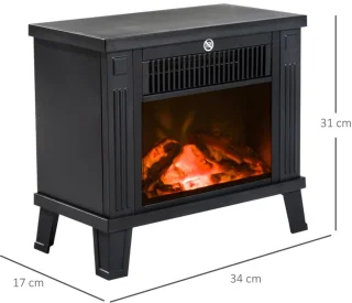 Sfeerhaard Elektrisch - Haard met Verwarming - 600/1200W - Kachel Vrijstaand - Openhaard - Metaal - Zwart - 34x17x31cm