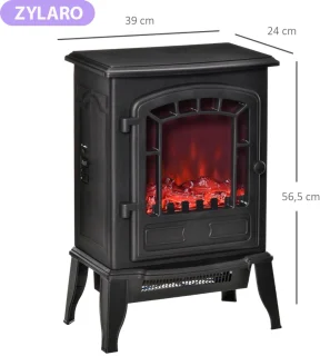 Sfeerhaard Elektrisch - Haard met Verwarming - Realistisch LED-vlameffect - 1000/2000 W - Openhaard - Kachel Vrijstaand - Zwart