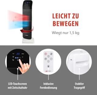 Kachel en Ventilator met Afstandsbediening - Oscillerende Torenventilator voor Verwarming en Verkoeling - Instelbare Temperatuur van 15 tot 35°C